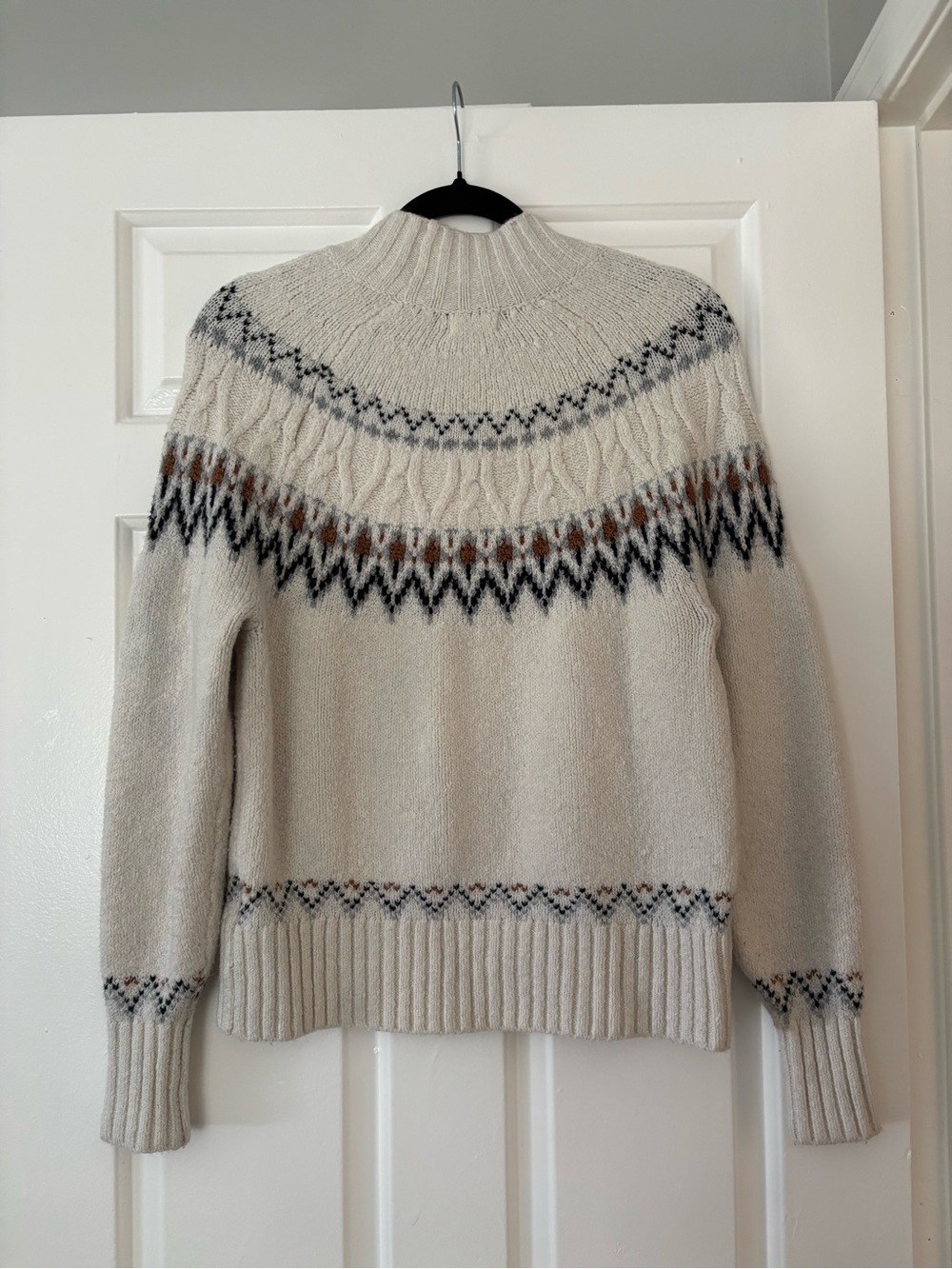 Artelier Nicole Miller Fair Isle Cable Knit Mock Neck Sweater - Size Medium - Picture 6 of 8